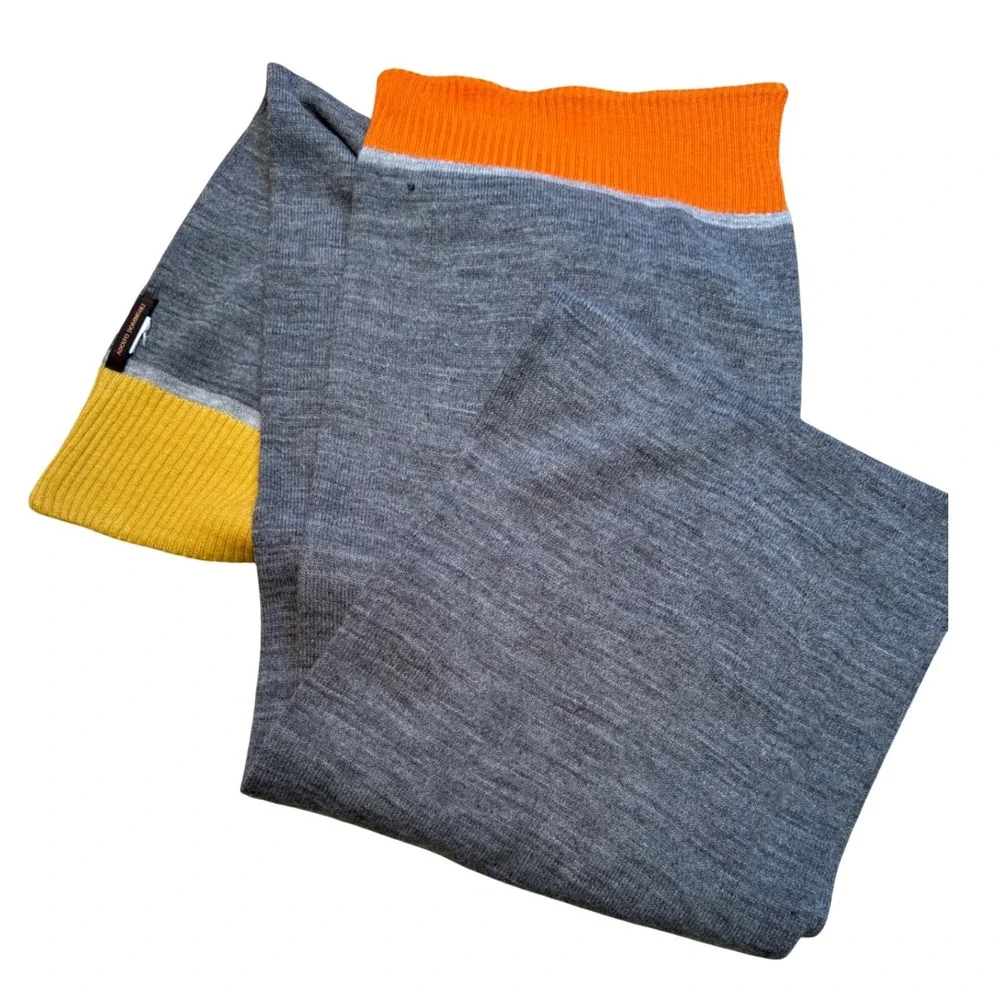 Adolfo Dominguez Grey Knit Scarf with Yellow and‎ Orange Color Block Trim Long